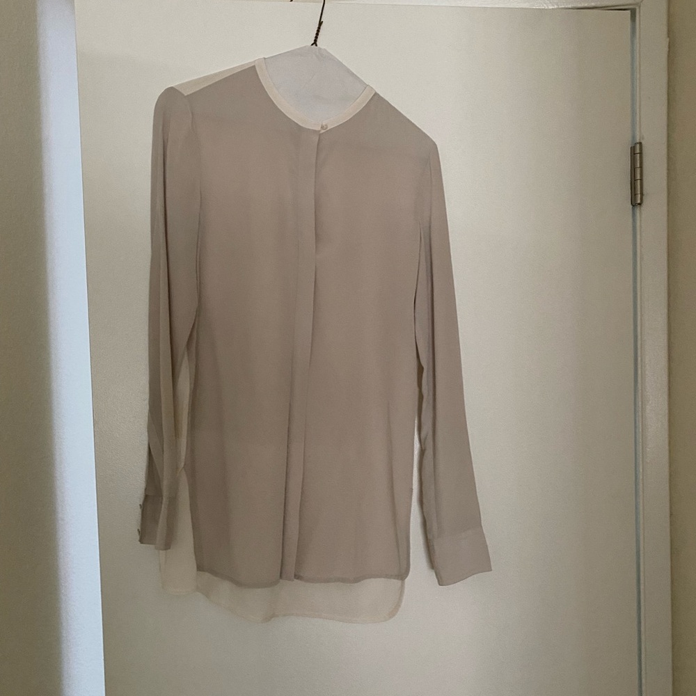 Vince Tan Long Sleeve Mandarin Collar Blouse